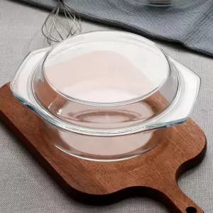 시맥스 원형찜기 1L 내열유리 오븐 유리 용기 찜기