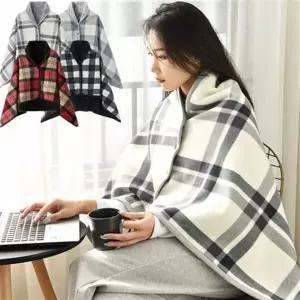 어깨 담요 극세사 망토 수면 무릎 담요 플리스 체크 휴대용 다용도 가정용 따뜻한 덮개 이불 포근 캠핑 겨