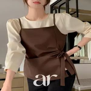 (꾸민듯예쁜날) 에비뉴 사이드 셔링 리본 뷔스티에 레이어드 블라우스 bs8506