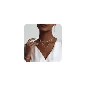 HERIER 여성용 골드 주얼리 세트 - 앙증맞은 14K 골드/실버 도금 진주 초커 목걸이, 드롭 귀걸이  팔찌 -