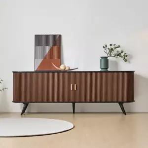 로유 라운드 원목 슬라이딩 템바보드 높은 거실장 2000