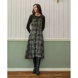 [에고이스트](신세계 사우스시티)체크 벨벳 믹스 플레어 원피스 (ER4WO062)