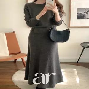 라운드넥니트 롱스커트 니트투피스 세트 겨울투피스 데일리룩 st2984