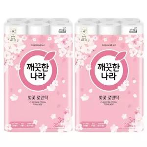 깨끗한나라 벚꽃 로맨틱 3겹 펄프 화장지 27m 30롤x2팩 2053685 J