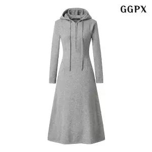 반집업 후드 절개 플레어 롱 원피스 (GODOW023D)