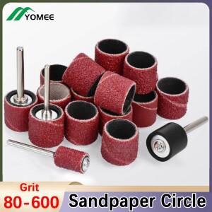 80-600 그릿 샌드페이퍼 서클 샌딩 링(로드 포함) 연마 로타리 도구 네일 파일 샌더 샌딩 드럼 그라인딩 헤