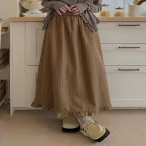 [엘루이즈][엘루이즈] [77까지] 포플리 스트라이프 프릴 A라인 올밴딩 롱스커트(3color)