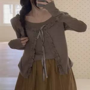 [엘루이즈][엘루이즈] [가디건+나시] 플레이 러플 레이어드 리본 슬림핏 가디건세트(4color)