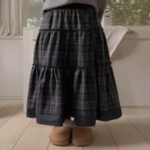 [엘루이즈][엘루이즈] [A라인감성핏] 마틸라 소프트캉캉 체크 프릴 롱스커트(2color)