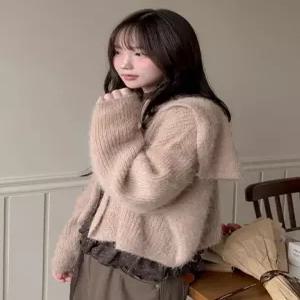 [엘루이즈][엘루이즈] [보들보들여리핏] 빅카라 페이크 앙고라퍼 쓰리버튼 크롭 가디건(5color)