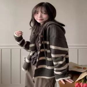 [엘루이즈][엘루이즈] [울루즈핏] 로베하 캐주얼 후드 단가라 니트 울가디건(3color)