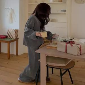 [엘루이즈][엘루이즈] 엘리아 울터치 루즈핏 니트 티셔츠 와이드 팬츠 투피스(4color)