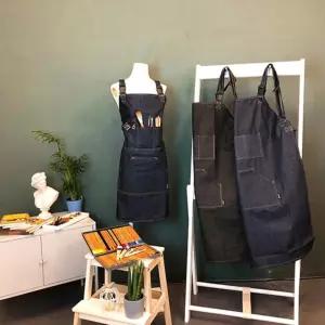 키스톤 다용도 앞치마 흑청 L미술용 작업 도앞치마 요리 주방 데님 공방 주머니 요리사