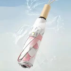 [하프클럽/]좋은 트렌드 올 내구성 우드 손잡이 양산 3단 접이식