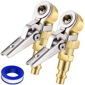 EVOULTES 2팩 밀폐 볼 타이어 척 클립 포함 1/4인치 FNPT 잠금 에어 인플레이터 노즐 퀵 플러그 양방향 연결 온 컴프레서 액세서리