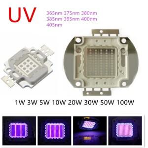 3W 5W 10W 20W 고전력 빛 UV 보라색 LED 365nm 380nm 400nm 자외선 전구 램프 칩