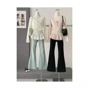 여자 롱루즈핏 티 셔츠 브이넥 레이스 이너 긴팔 가을 겨울 상의 트렌드 BE4