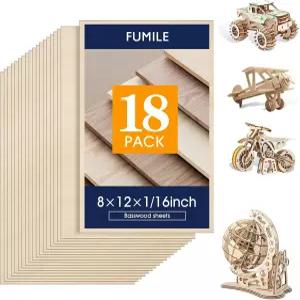 배스우드 시트 1개/16 18팩 8x12인치 커팅 드로잉 우드 버닝 건축 모델.플라이우드 DIY 공예용 미완성