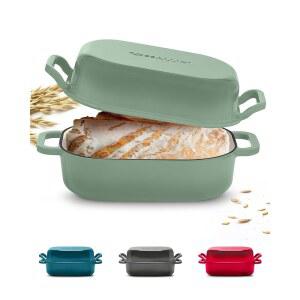 [미국배송] 로잘리니 시그니처 에나멜 주철 사워도우 빵 오븐 | 완벽한 베이킹과 만들기를 위한 밀착 뚜껑이 있는 논스틱 6QT 직사각형 [사이즈 그린]