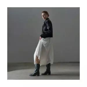 여성용 웨지힐 시크한 미들부츠 웨스턴 데님 부츠 소가죽 라운드 머리 자수 미들 굽 CH5