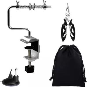 다양한 스풀 크기(라인 플라이어 및 저장 백 포함)에 맞게 조절 가능한 C-클램프 흡입 컵이 있는 낚싯줄