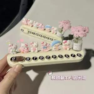 만화 애니메이션 자동차 임시 주차 번호판 귀여운 헬로키티 이동 전화 내부 장식
