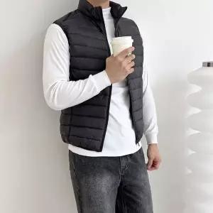 KAA LZY005 남자 하이넥 초 경량 패딩 조끼 봄신상 남성 봄 니트 여성아우터 베 (WFK2CZP)