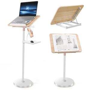 [미국배송] 탈착식 트레이와 휴대폰 홀더가 있는 2 IN 1 북 스탠드 악보 태블릿 노트북 요리책용 음악 바닥 및 책상에서 읽기에 사용 높이 조절 가능한 23.5-52인치 화이트