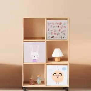 파티션책장 벽책장 거실책꽂이 3단 6칸 고무나무 바퀴형 LY58