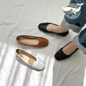 여성 펀칭 스트랩 가죽플랫 플랫슈즈 여름용 단화 밴딩플랫