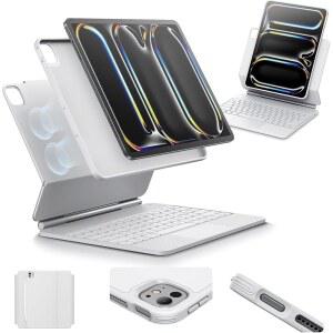 [미국배송] 키보드가 있는 ESR IPAD PRO 13인치 케이스(M5/M4 2025/2024) 이지 셋 마그네틱 스탠드가 13 키보드 케이스 13용 세로/키움 모드 탈착식 리바운드 360 시리즈 화이트