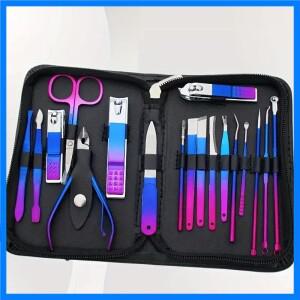 9-18pcs 세트 전문 스테인레스 스틸 매니큐어 및 페디큐어 키트 손톱깎이 가위가있는 여행용 케이스가있는