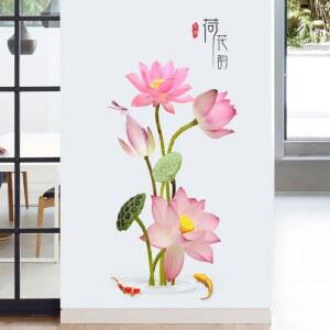 중국 스타일 연꽃 벽 스티커, 홈 데코 3D 벽지, 대형 데칼, 2025 장식, 거실 크리스마스