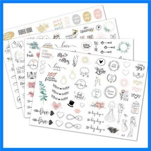230pcs/4 시트 웨딩 스티커 세트 결혼식 Scrapbooking 플래너 스티커 약혼 파티 전화 발렌타인 데이 선물