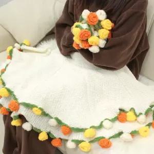 완제품 장미 꽃다발 담요 스웨터 무릎 원형 선물백 포함