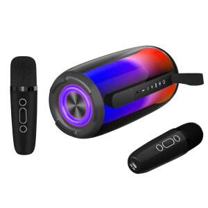 [미국배송] 성인용 노래방 기기 2개의 무선 마이크가 있는 방수 휴대용 블루투스 스피커 생일 파티용 10W 스테레오 라우드 노래 플레이어 시스템 TWS/TF/AUX/USB