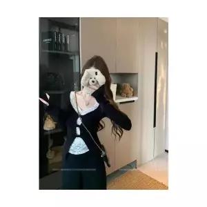 여자루즈핏티셔츠 롱 면 데미지 페이크 레이스 긴팔 티셔츠 겨울 슬림핏 이너탑 ible4