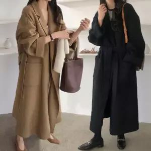 오버핏 겨울 모던 도톰 허리조절끈 가을 모직 롱코트