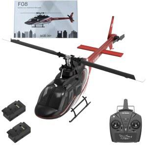 야외용 Woodochey F08 Bell206 RC 헬리콥터, 6축 자이로가 장착된 1/27 스케일 6CH 브러시리스 직접 구동 플라이바리스 헬리콥터 모델, 3D/6G 항공기 모델 배터리 2개