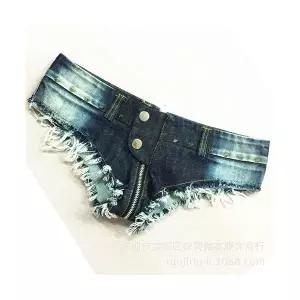 여자 청반바지 데님 낮은허리 지퍼 분할 핫팬츠 원템4