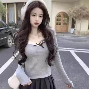 여자티 롱루즈핏 티 레이스 배색 밍크 기모 긴팔 셔츠 추동 그레이 슬림핏 이너 도톰 상의 원템4