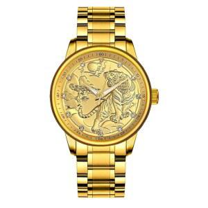 팬미스 스켈레톤 남성 손목시계 럭셔리 자동 감기 기계식 시계 투어빌론 스타일 골드 스테인리스 스틸 팔찌 방수