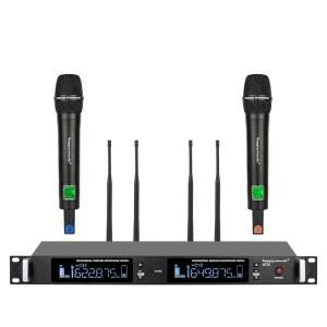 [미국배송] 전문가용 UHF 무선 마이크 시스템 휴대용 2개 세트 자동 스캔 2*100 주파수 노래 노래방 교회 결혼식 최대 350피트(UT22)