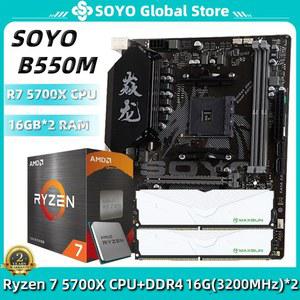 rgbtohdmi SOYO 데스크탑 컴퓨터 게임용 마더보드 콤보 키트 Ryzen 5 5700X CPU DDR4 16GB 2 32GB 3200MHz RAM B550M