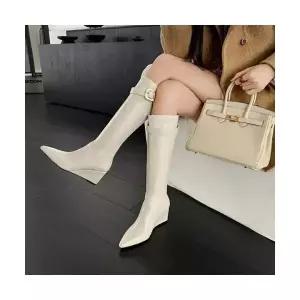 엘럽 여성용 웨지힐 롱부츠 가을 겨울 큰 키높이 하이웨지 버클 블랙 박템4