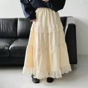 여자 빅사이즈 레이스 캉캉치마 임부복 밴딩 롱스커트