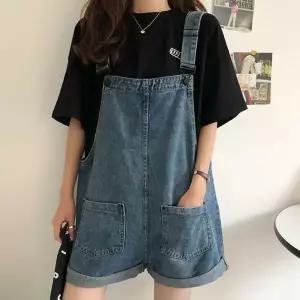 [하프클럽/]롤업 멜빵팬츠 밑단롤업 반바지 데님팬츠 앞뒤 빅포켓