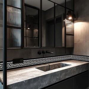 펀라이프 그리스 패턴 필 앤 스틱 벽 테두리 스티커, 욕실 배니티 미러용 셀프 접착 스키팅 허리 라인 데칼, 78.74