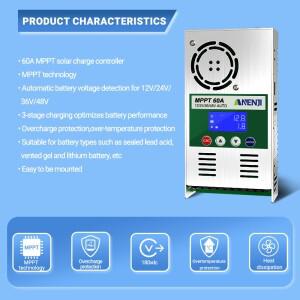60A MPPT 태양열 충전 컨트롤러 전지 패널 레귤레이터 납 산성 리튬 배터리 용 12V/24V/36V/48V 자동 최대