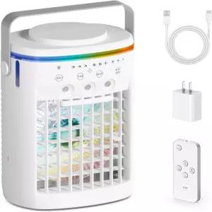 휴대용 에어컨 3단 속도 및 모드의 냉각 팬 2-8H 타이머 1000ml 물탱크 리모컨 4 in 1 가습기 선풍기 야간